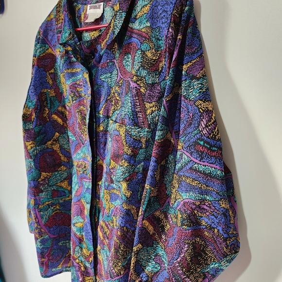 Worthington Vintage 80s Abstract Blouse Womens 18W Button Down Shoulder Pads - Picture 2 of 11